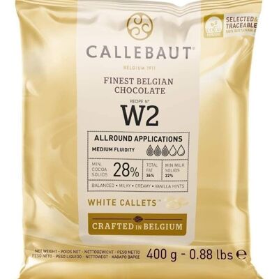 Callebaut N°W2 Finest - 28 % Belgische weiße Schokolade (Pistolles/Callets), 400 g