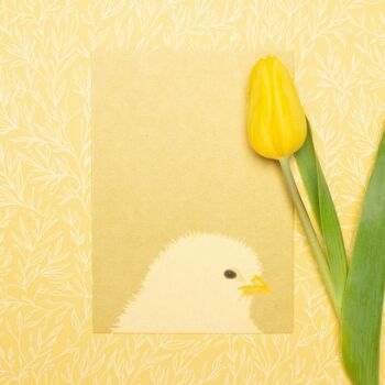 Carte postale de printemps pour les voeux de Pâques, carte postale avec des poussins en vert tendre, carte d'animaux en carton de pâte de bois, carte pour enfants, DIN A6 7