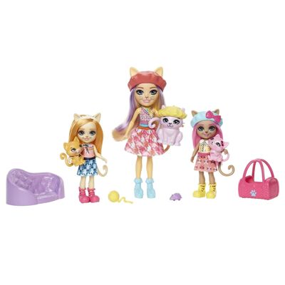 Enchantimals – Coffret La Famille de Carmel Chat avec 3 poupées