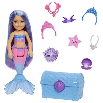 Barbie - Muñeca Barbie Mermaid Power Chelsea Mermaid con 2 mascotas