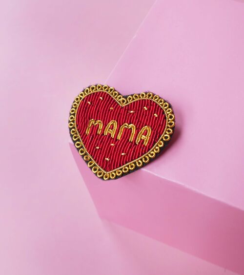 Broche Mama - broderie fait main cannetille, idée cadeau fête des mères mamans