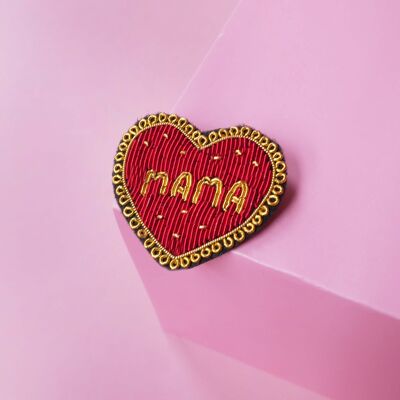 Broche Mama - broderie fait main cannetille, idée cadeau fête des mères mamans