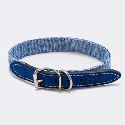 Fabric and Suede Leather Dog Collar - Blue