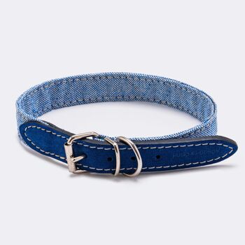 Collier pour chien en tissu et cuir suédé - Bleu 1