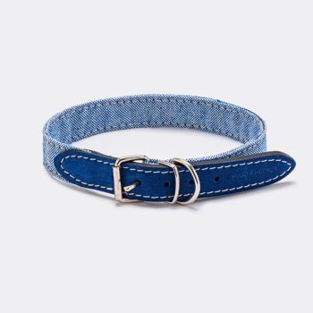 Collier pour chien en tissu et cuir suédé - Bleu 4