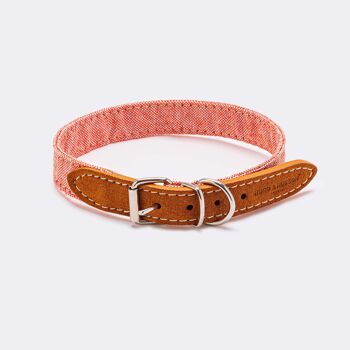 Collier pour chien en tissu et cuir suédé - Orange 1