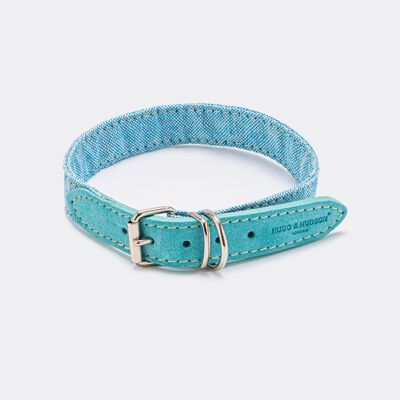 Collier pour chien en tissu et cuir suédé - Bleu clair