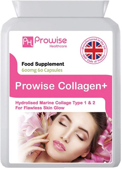 Marine Collagen Type 1 and Type 2 1200mg - 60 Capsules | Made In UK by Prowise