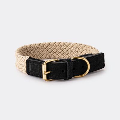 Flat Rope and Leather Dog Collar - Black