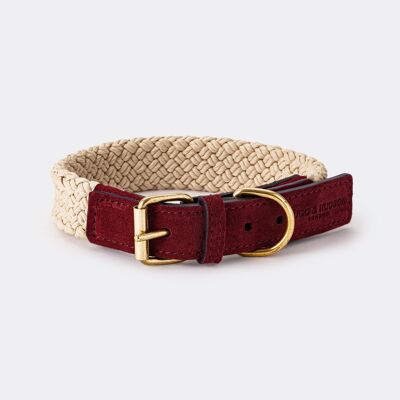 Collier pour chien en corde plate et cuir - Bordeaux