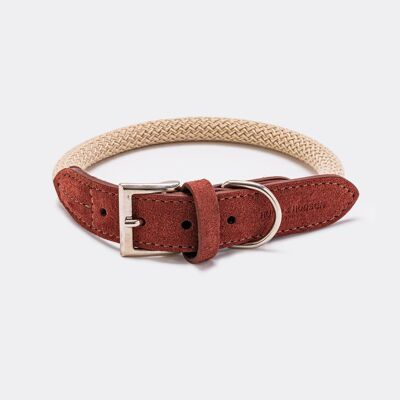 Rope and Suede Leather Dog Collar - Brown