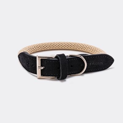 Rope and Suede Leather Dog Collar - Black