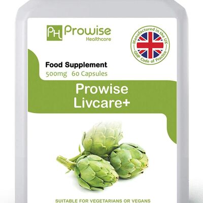 Livcare + 500mg 60 Cápsulas | Apto para vegetarianos y veganos | Fabricado en Reino Unido por Prowise