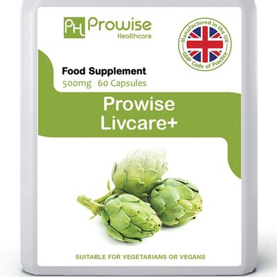 Livcare + 500mg 60 Cápsulas | Apto para vegetarianos y veganos | Fabricado en Reino Unido por Prowise