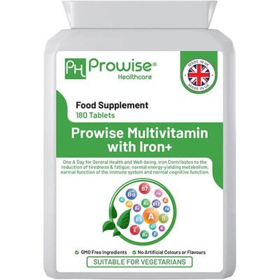 Multivitamin & Eisen 180 Tabletten (6-Monats-Dosis) Immununterstützung | Für Vegetarier geeignet | Hergestellt in Großbritannien von Prowise