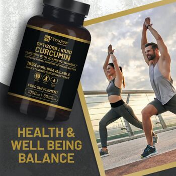 Optisorb Curcumine Liquide avec Vitamine D - 60 Liqcaps | 185x biodisponibilité du curcuma et de la curcumine - Ultra biodisponible | Capsules liquides avec 500 mg de NovaSOL® par capsule | Fabriqué au Royaume-Uni par Prowise 5