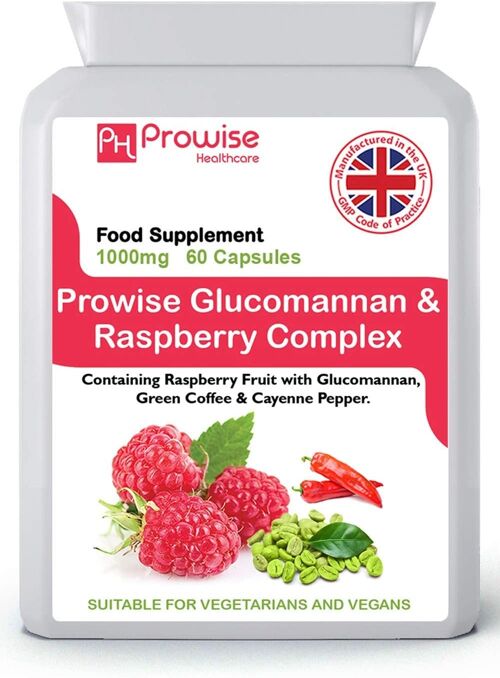 Glucomannan and Raspberry Complex Advance Formulation 1000mg - 60 Capsules | Suitable for Vegetarians & Vegans | Made In UK by Prowise