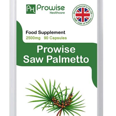 Extrait de palmier nain 2500mg 90 Capsules | Convient aux végétariens et végétaliens | Fabriqué au Royaume-Uni par Prowise