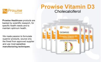 Vitamine D3 25µg (1000iu Cholécalciférol de Lichen) 180 Comprimés | Soutenir le système immunitaire et la santé des os | Convient aux végétariens et végétaliens | Fabriqué au Royaume-Uni par Prowise 3