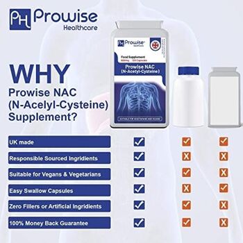 NAC N-acétyl-cystéine 600 mg 120 capsules - Fabriqué au Royaume-Uni | Convient aux végétariens et végétaliens | Fabriqué au Royaume-Uni par Prowise 4