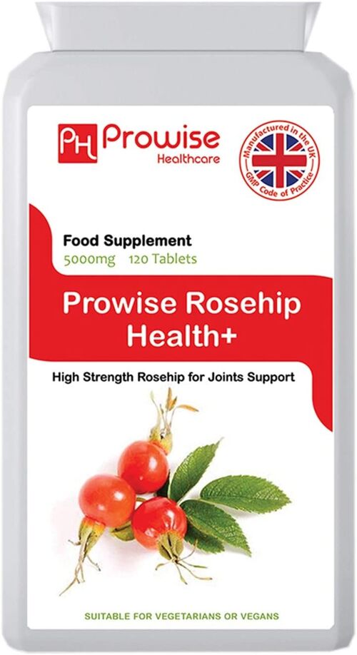 Rosehip Health+ 5000mg 120 Tablets | High Strength Rosehip Tablets Supplements | Suitable for Vegetarians & Vegans | Made In UK by Prowise