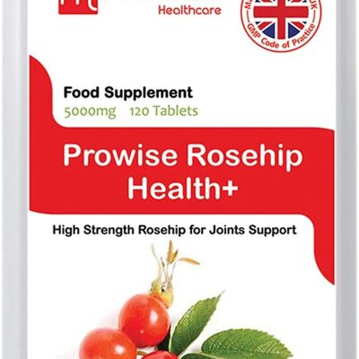 Rosehip Health+ 5000mg 120 Tablets | High Strength Rosehip Tablets Supplements | Suitable for Vegetarians & Vegans | Made In UK by Prowise