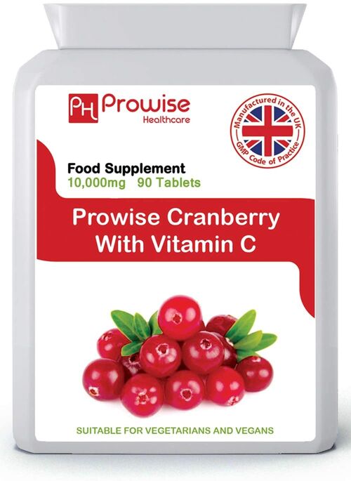 Cranberry Double Strength 10,000mg 90 Tablets With Added Vitamin C - High Strength Daily Supplement | Suitable For Vegetarians & Vegans | By Prowise Healthcare