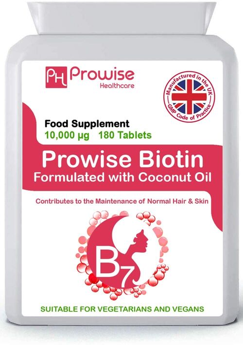 Biotin Formulated With Coconut Oil 10,000mcg 180 Tablets | Suitable For Vegetarians & Vegans | Made In UK