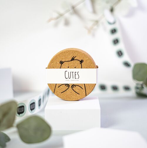Cute animals - cork coasters, set of 6, no box