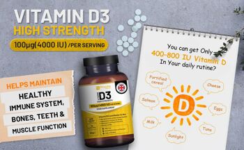 Vitamine D3 4000IU haute résistance I 425 comprimés végétariens (approvisionnement de 14 mois) I Supplément de vitamine D3 facile à avaler pour le soutien immunitaire, l'augmentation du calcium, les os et les muscles I Fabriqué au Royaume-Uni par Prowise 5