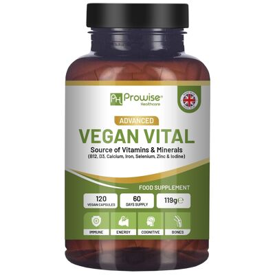 Multivitamines et minéraux vitaux végétaliens | 120 capsules multivitaminées végétaliennes | Soins de santé Prowise