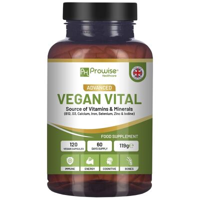 Multivitaminas y minerales vitales veganos | 120 Cápsulas Multivitamínicas Veganas | Salud Prosabia