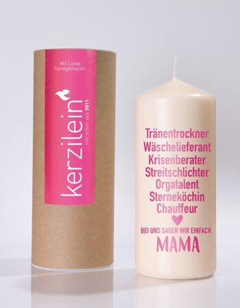 Flame, rose "MAMA Tear Dryer", bougie pilier grande 18,5 x 7,8 cm