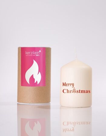 Flame, rouge, Joyeux Noël, bougie pilier petite 8 x 6 cm
