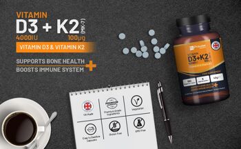 Vitamine D3 4000IU & K2 MK7 100µg 180 (6 mois d'approvisionnement) I Supplément facile à avaler pour le soutien immunitaire, l'augmentation du calcium, les os et les muscles | Convient aux végétariens | Fabriqué au Royaume-Uni par Prowise 4
