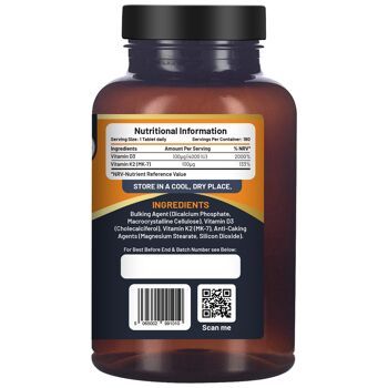 Vitamine D3 4000IU & K2 MK7 100µg 180 (6 mois d'approvisionnement) I Supplément facile à avaler pour le soutien immunitaire, l'augmentation du calcium, les os et les muscles | Convient aux végétariens | Fabriqué au Royaume-Uni par Prowise 2