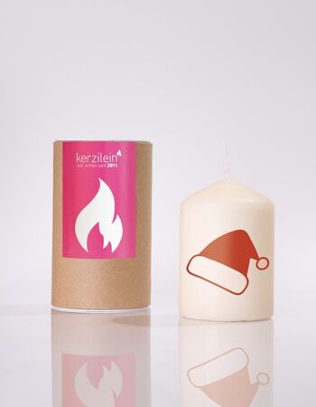 Flamme, rouge foncé, bonnet de Noel, bougie pilier petite 8 x 6 cm