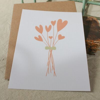 Postkarte Blumenstrauß aus orangefarbenen Herzen