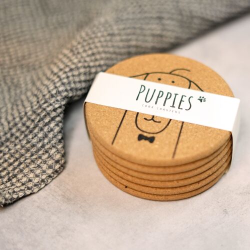 Puppies cute dogs - cork coasters, set of 6, without box