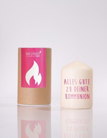 Flamme, rose, HAPPY COMMUNION, bougie pilier petite 8 x 6 cm