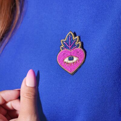 Brooch Ex Voto Pink - handmade cannetille embroidery
