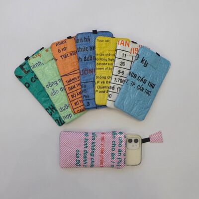 Cell phone case 'MOBILE' - upcycled fish feed sacks and cement sacks