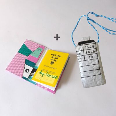 Set: mobile phone chain + mother-child passport case