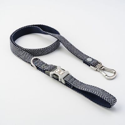 Tweed Dog Lead - Navy Herringbone