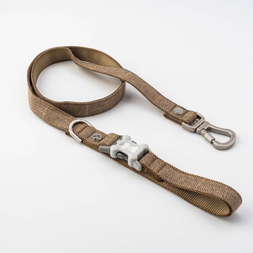 Tweed Dog Lead - Caramel Checked Herringbone