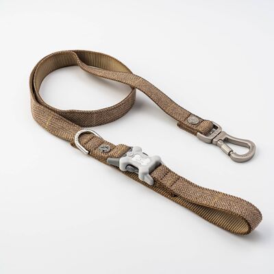 Laisse pour chien en tweed - chevrons à carreaux caramel