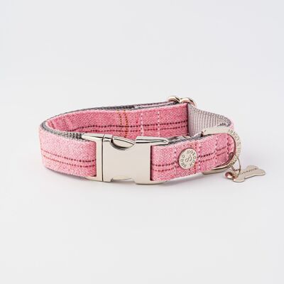 Collare per cani in tweed con fibbia in metallo - rosa a quadri