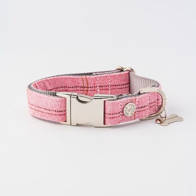 Tweed Metal Buckle Dog Collar - Pink Checked