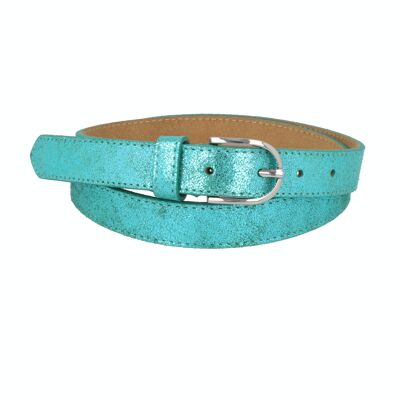 Belt Woman Leather Polvere Glam narrow TURQUOISE