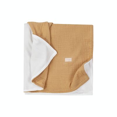 Decke aus Musselin und Chenille für Kinderwagen/Wiege - CARAMEL